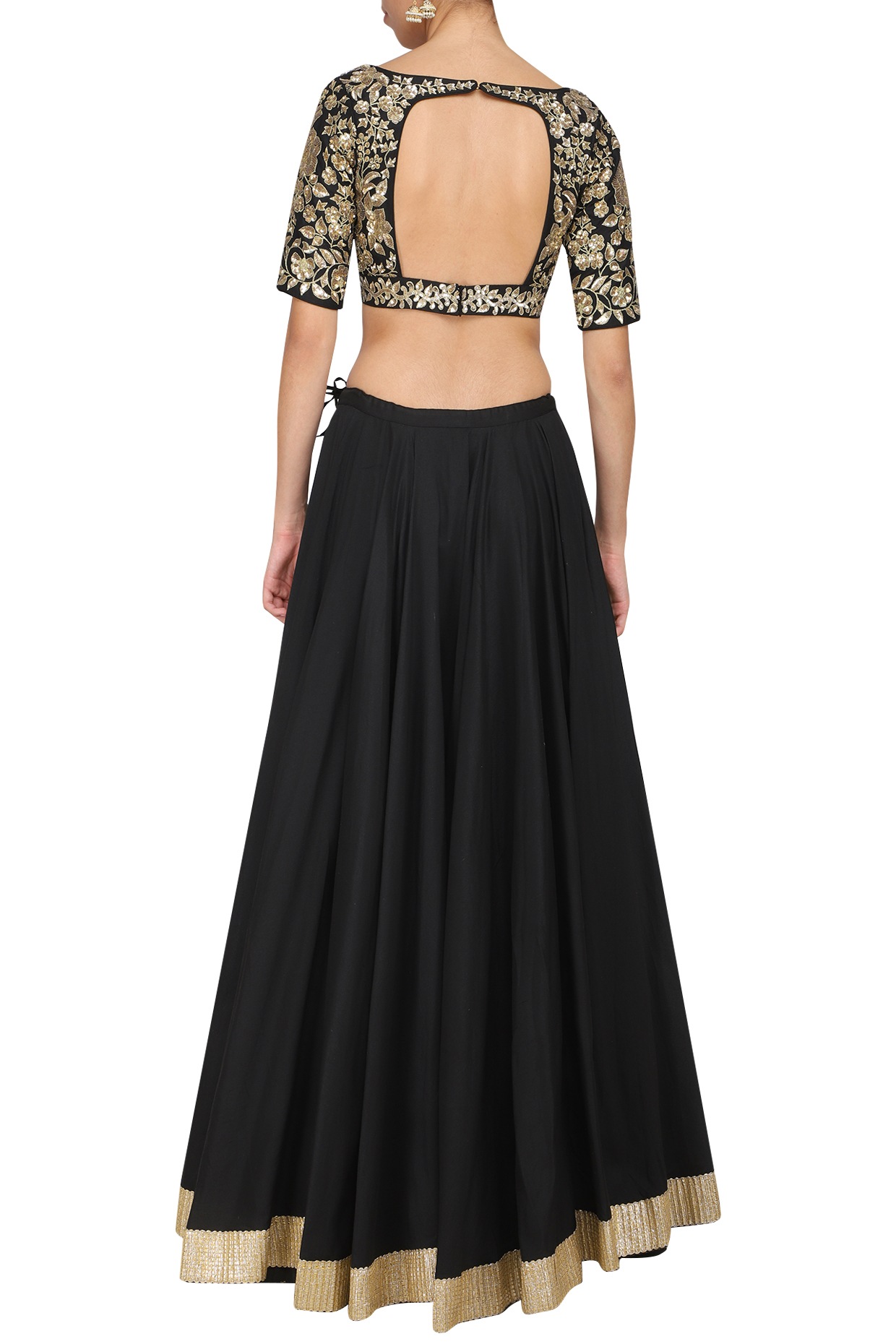 Black and Gold Sequins Lehenga with Velvet Blouse and Scallop Dupatta -  Shrena Hirawat- Fabilicious Fashion