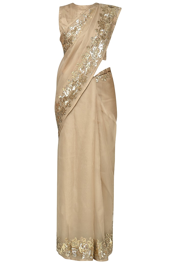 Gold Embroidered Saree with Blouse by Ranian