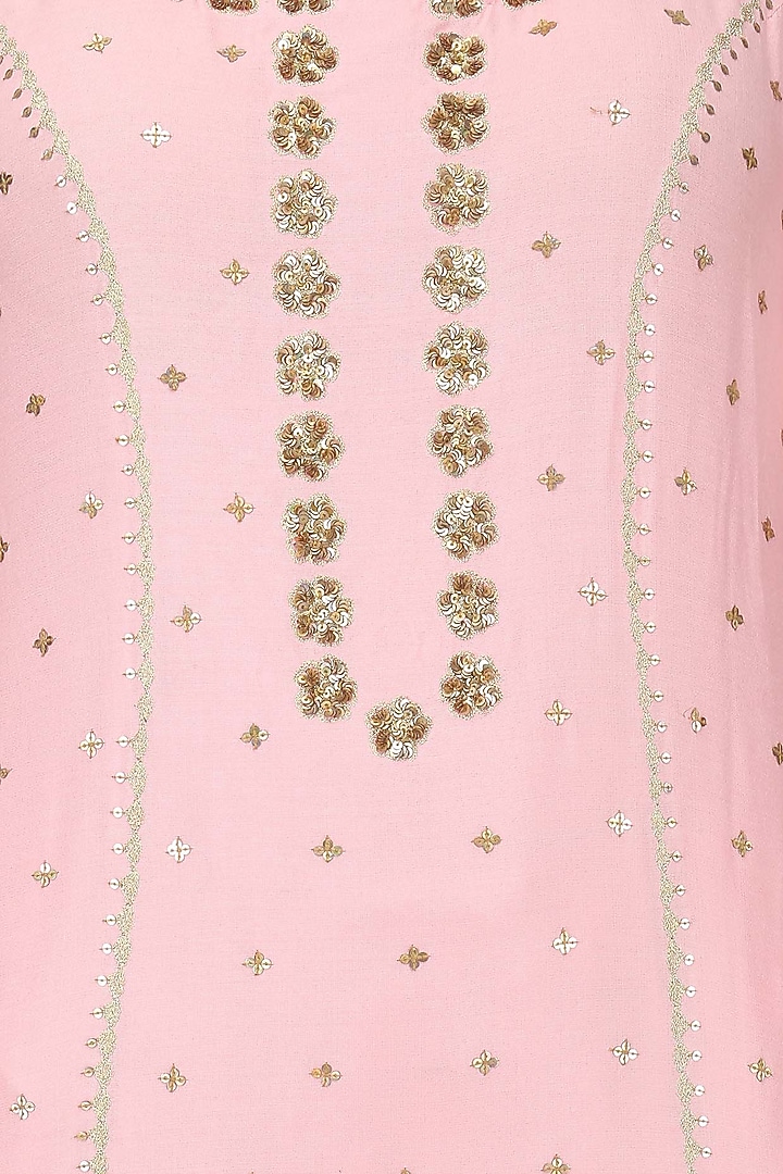 Blush pink embroidered short kurta with gharara set available only at Pernia's Pop Up Shop.
