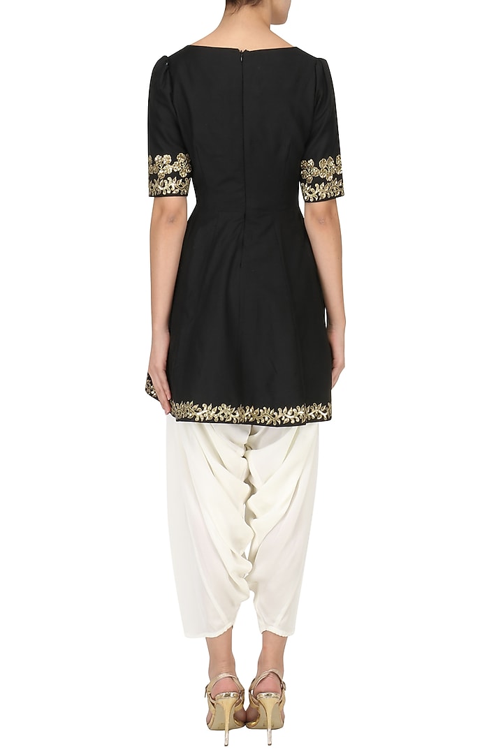 Black embroidered peplum kurta with dhoti salwar set available only at Pernia's Pop Up Shop.