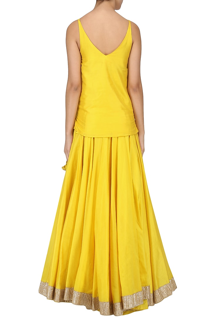 Sunflower yellow embroidered top with lehenga set available only at Pernia's Pop Up Shop.