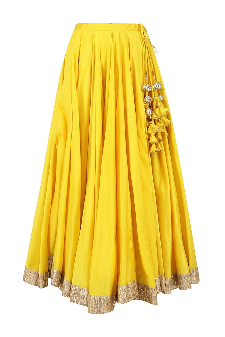 Sunflower yellow embroidered top with lehenga set available only at Pernia's Pop Up Shop.