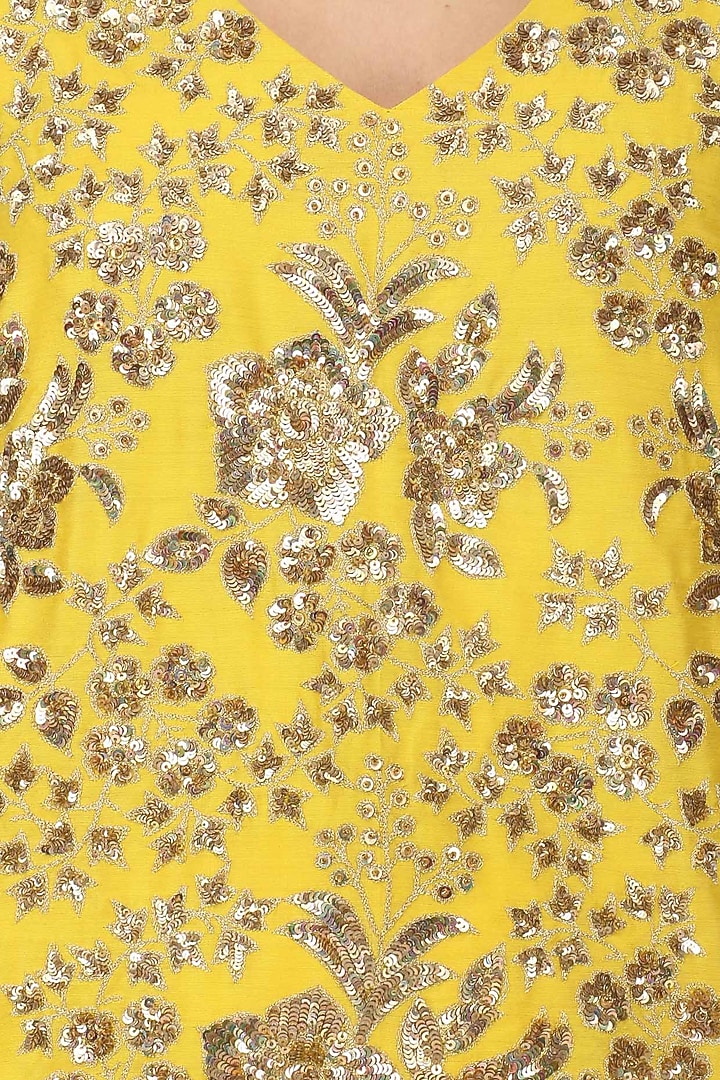 Sunflower yellow embroidered top with lehenga set available only at Pernia's Pop Up Shop.