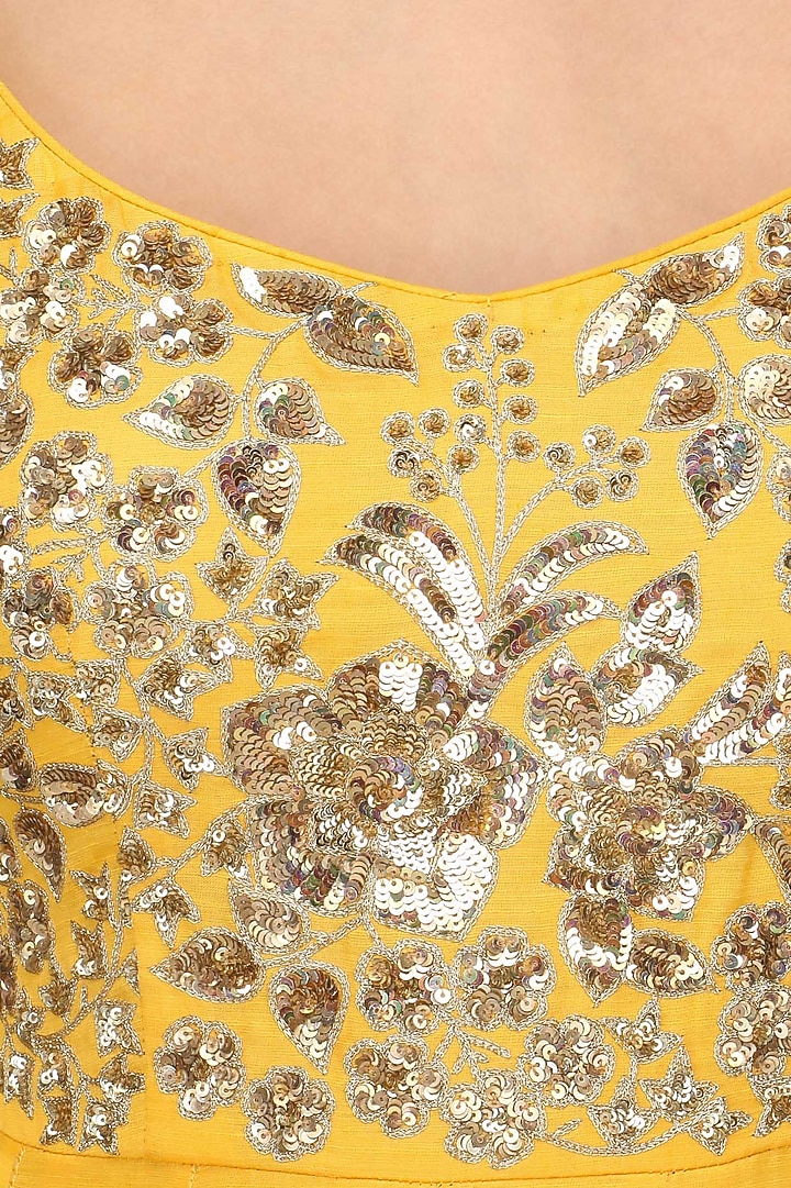 Ochre yellow embroidered anarkali set available only at Pernia's Pop Up Shop.