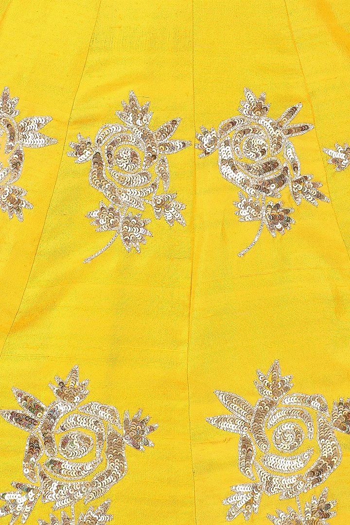 Turmeric yellow and pink embroidered lehenga set available only at Pernia's Pop Up Shop.