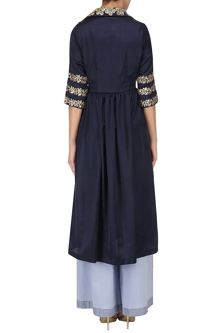 Midnight blue embroidered tunic with palazzo pants set available only at Pernia's Pop Up Shop.