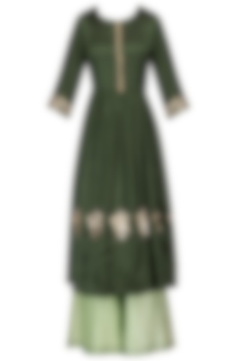 Seaweed Green Embroidered Tunic With Palazzo Pants Set by Ranian