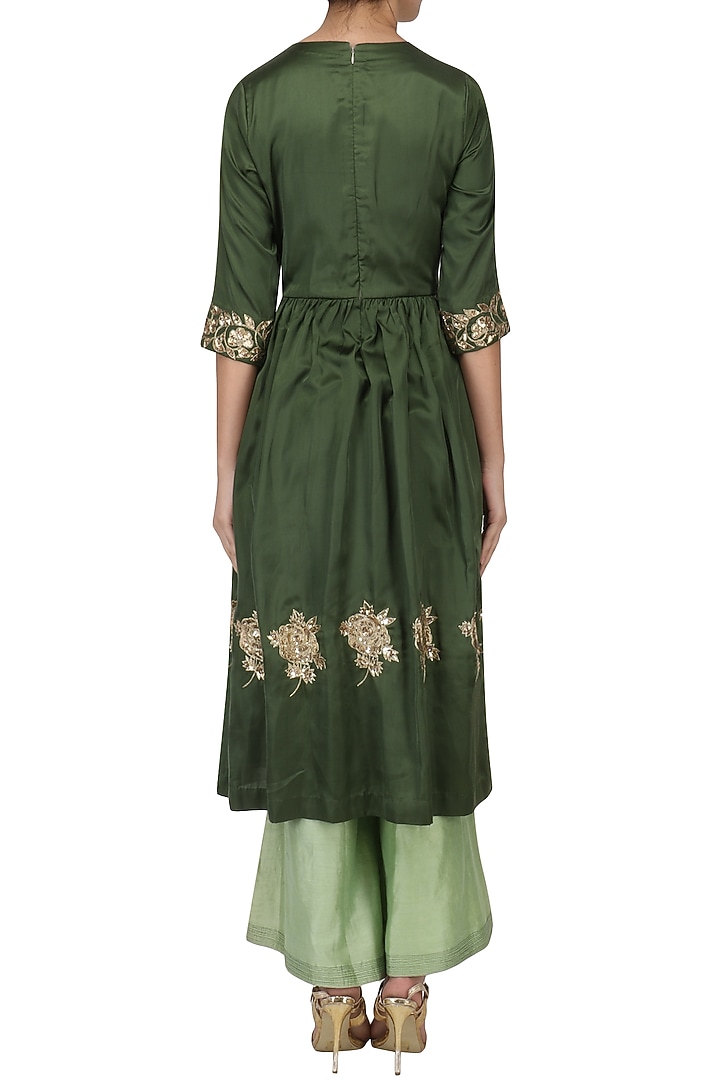 Seaweed green embroidered tunic with palazzo pants set available only at Pernia's Pop Up Shop.