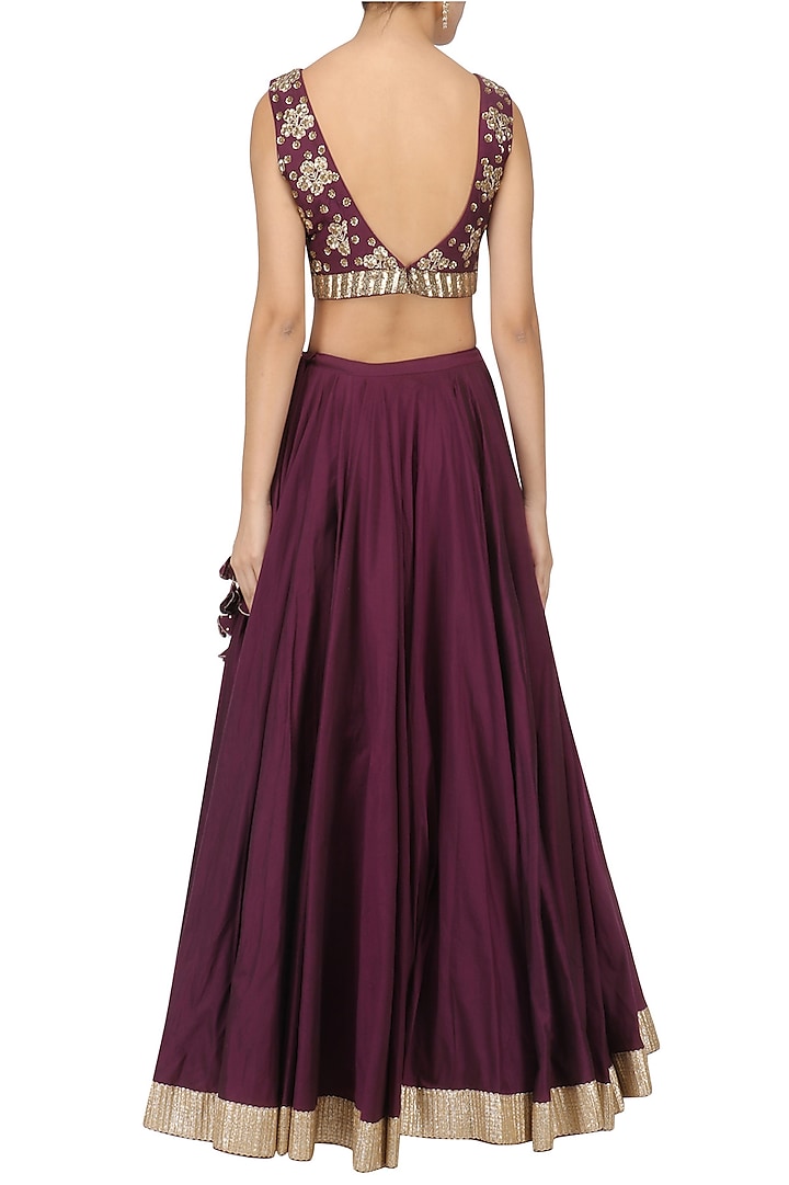 Wine and blush pink embroidered lehenga set available only at Pernia's Pop Up Shop.