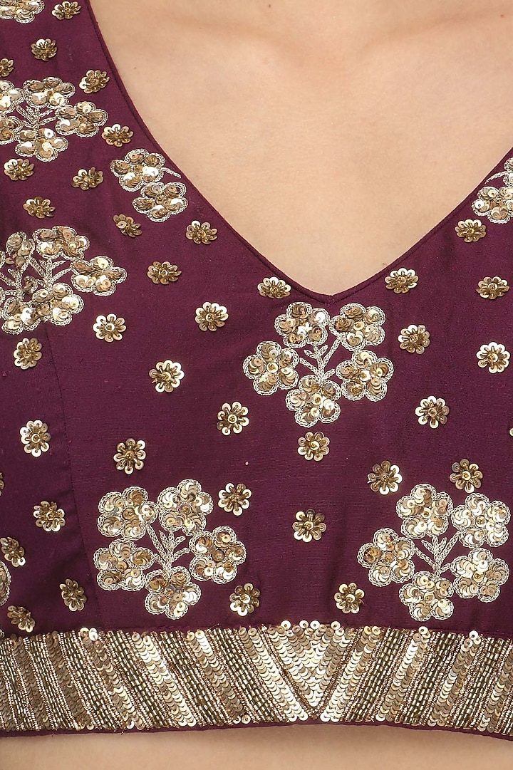 Wine and blush pink embroidered lehenga set available only at Pernia's Pop Up Shop.
