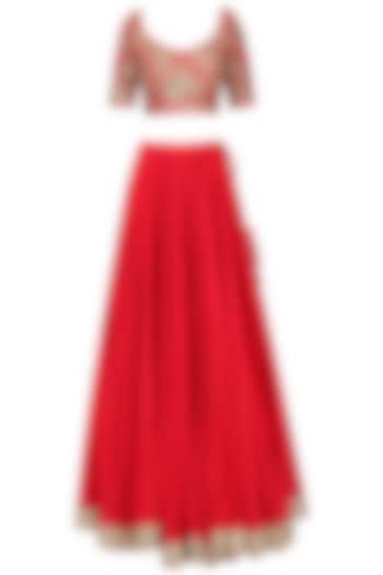 Crimson red embroidered lehenga set available only at Pernia's Pop Up Shop.