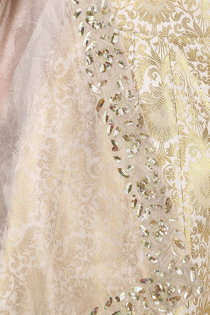 Gold zari brocade lehenga set available only at Pernia's Pop Up Shop.
