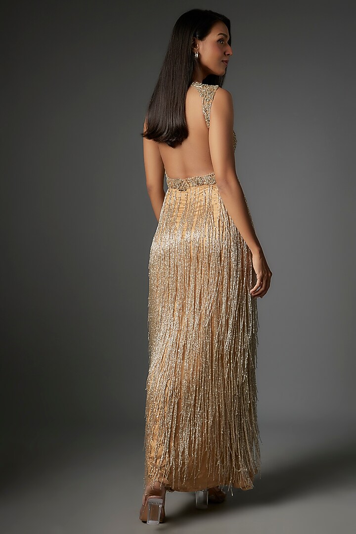 Gold Tulle & Dupion Silk Bead Embellished Wedding Gown by Neha Bafna at Pernia's Pop Up Shop