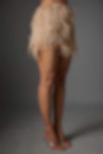 Peach Cotton Silk Embellished Mini Skirt by Neha Bafna