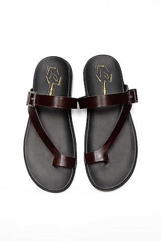 Brown Faux Leather Brown Flats by NIDHI BHANDARI MEN