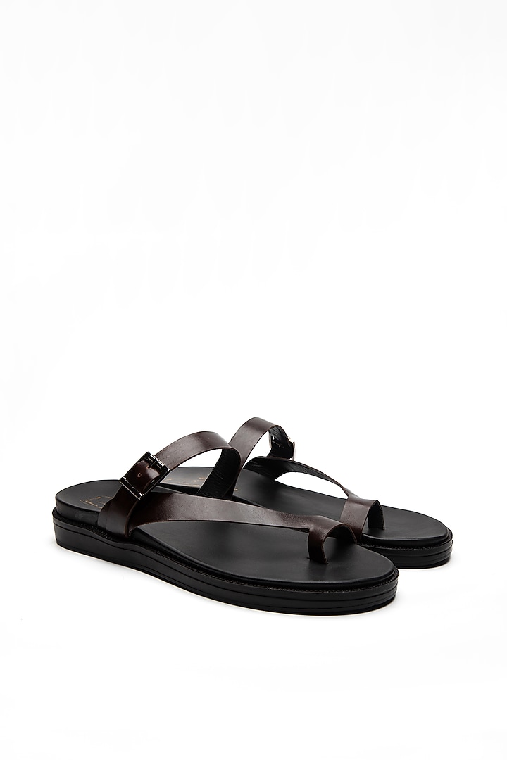 Brown Faux Leather Brown Flats by NIDHI BHANDARI MEN at Pernia's Pop Up Shop
