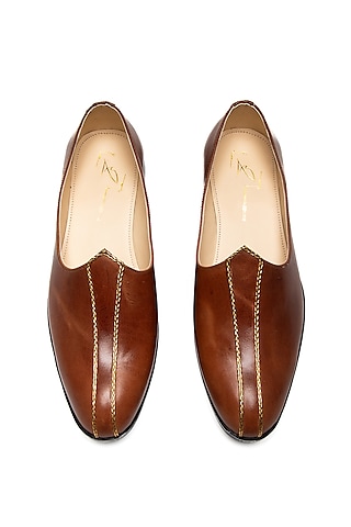 Tan Brown Napa Leather Mojaris by NIDHI BHANDARI MEN