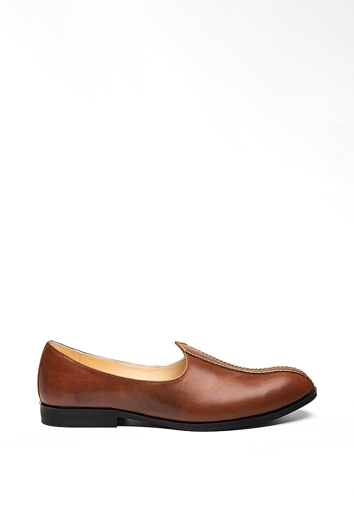 Tan Brown Napa Leather Mojaris by NIDHI BHANDARI MEN at Pernia's Pop Up Shop