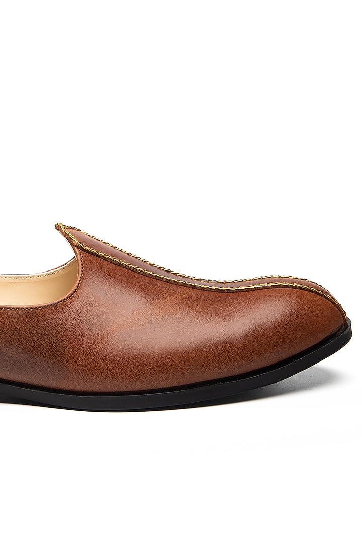 Tan Brown Napa Leather Mojaris by NIDHI BHANDARI MEN at Pernia's Pop Up Shop