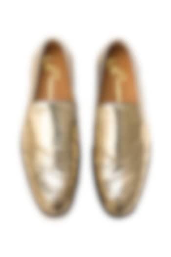 Gold Napa Leather Textured Mocassin Shoes by NIDHI BHANDARI MEN