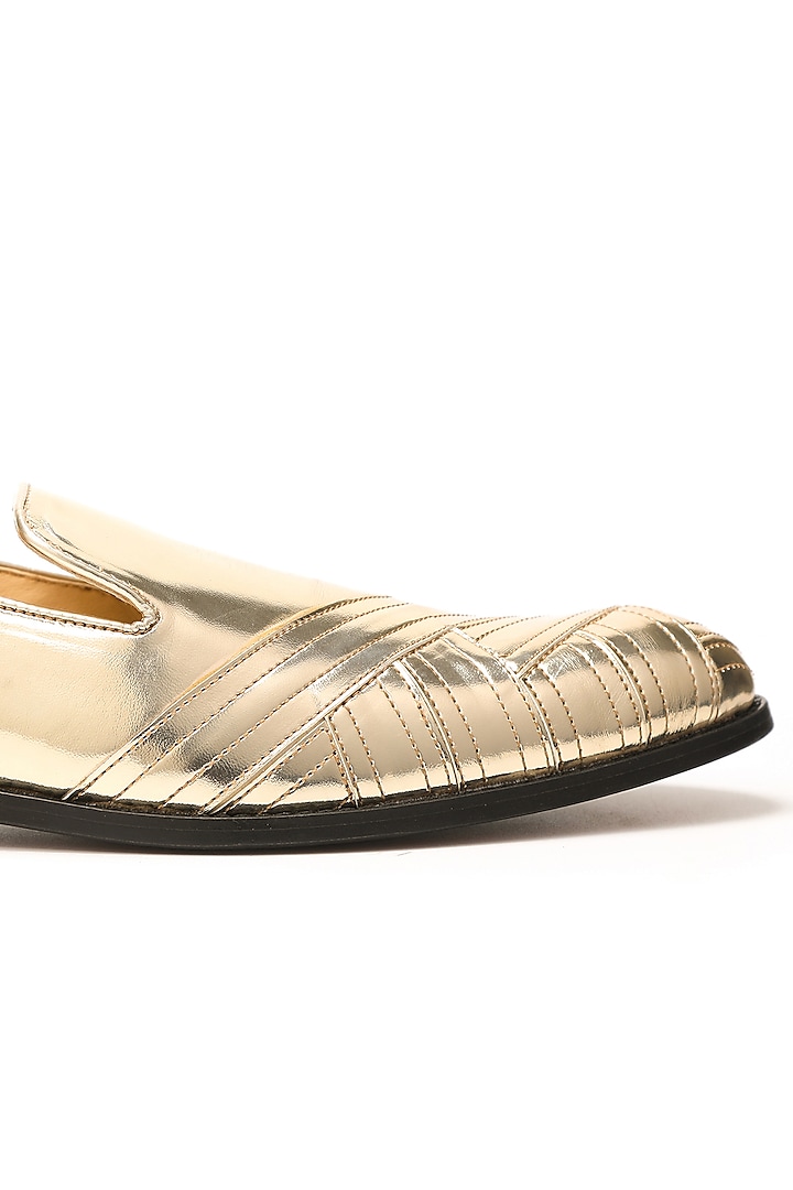 Gold Napa Leather Textured Mocassin Shoes by NIDHI BHANDARI MEN at Pernia's Pop Up Shop