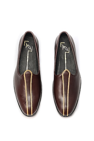 Brown Napa Leather Mojaris by NIDHI BHANDARI MEN