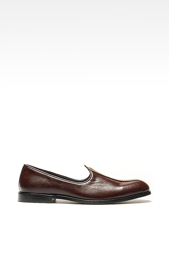 Brown Napa Leather Mojaris by NIDHI BHANDARI MEN at Pernia's Pop Up Shop