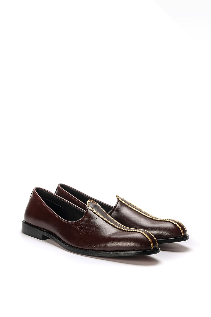 Brown Napa Leather Mojaris by NIDHI BHANDARI MEN at Pernia's Pop Up Shop