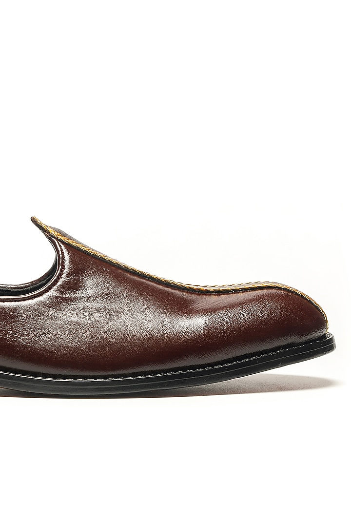 Brown Napa Leather Mojaris by NIDHI BHANDARI MEN at Pernia's Pop Up Shop