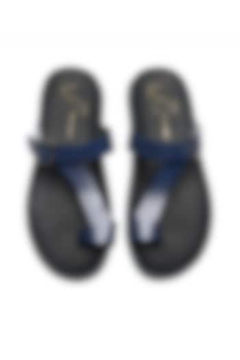 Blue Leather Cross-Straps Flats by NIDHI BHANDARI MEN