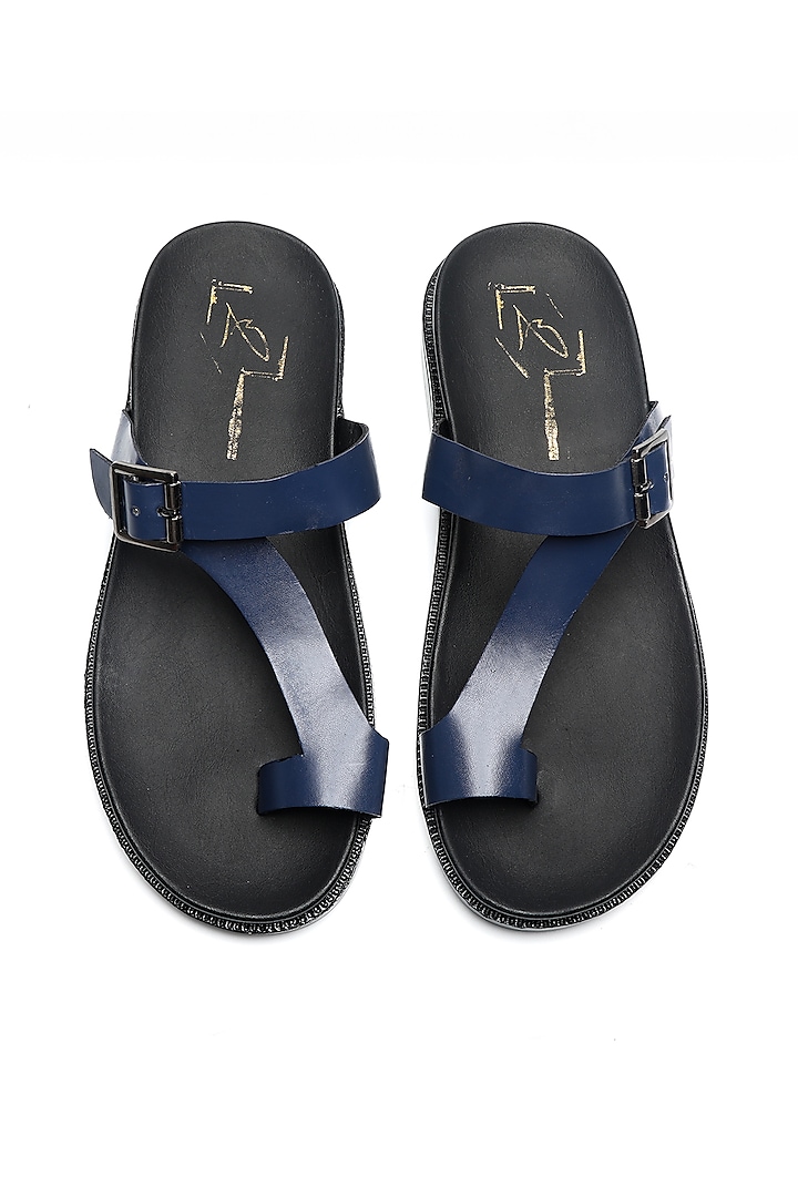 Blue Leather Cross-Straps Flats by NIDHI BHANDARI MEN