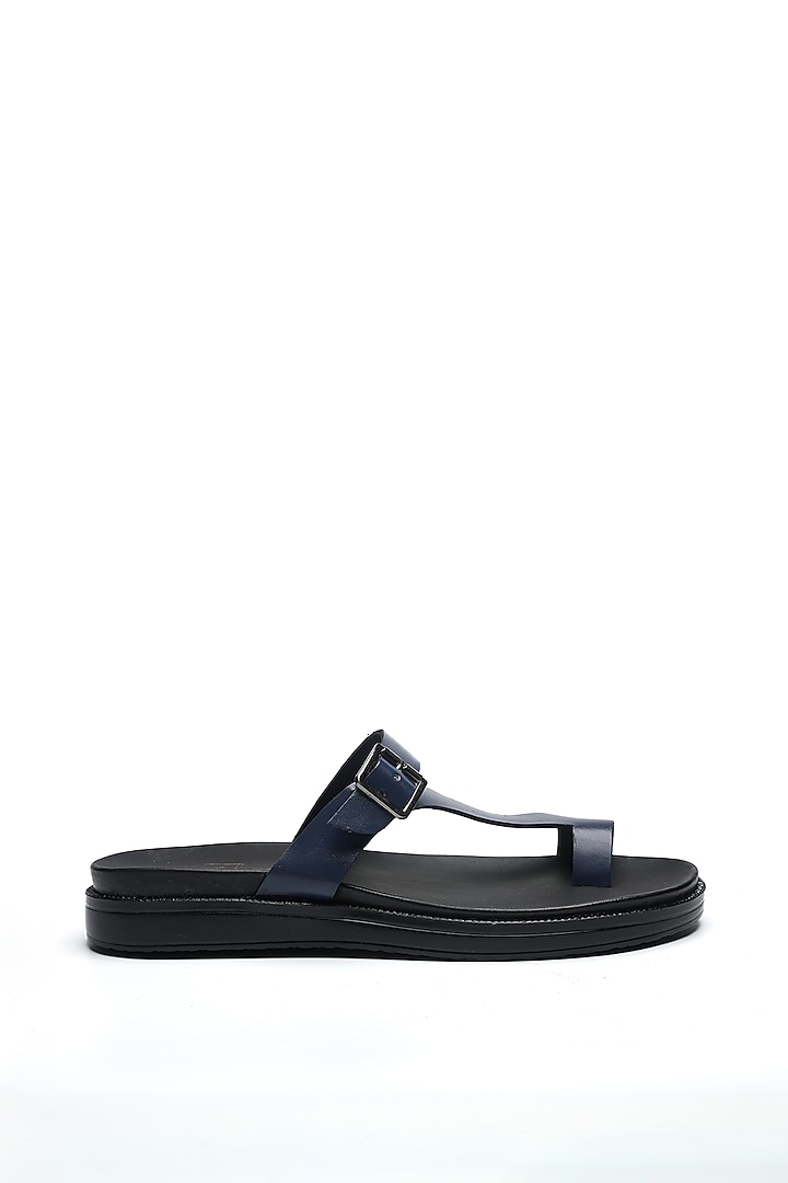 Blue Leather Cross-Straps Flats by NIDHI BHANDARI MEN at Pernia's Pop Up Shop