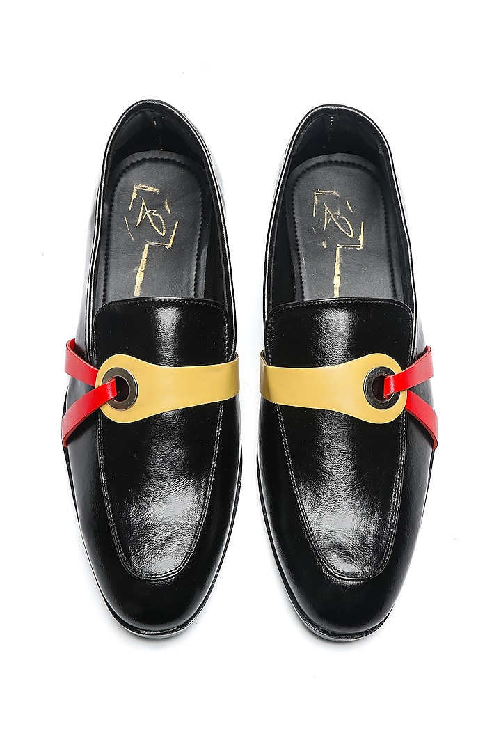 Black Leather Moccasin Shoes by NIDHI BHANDARI MEN