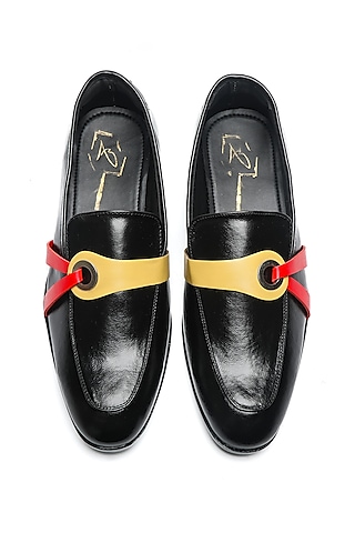 Black Leather Moccasin Shoes by NIDHI BHANDARI MEN