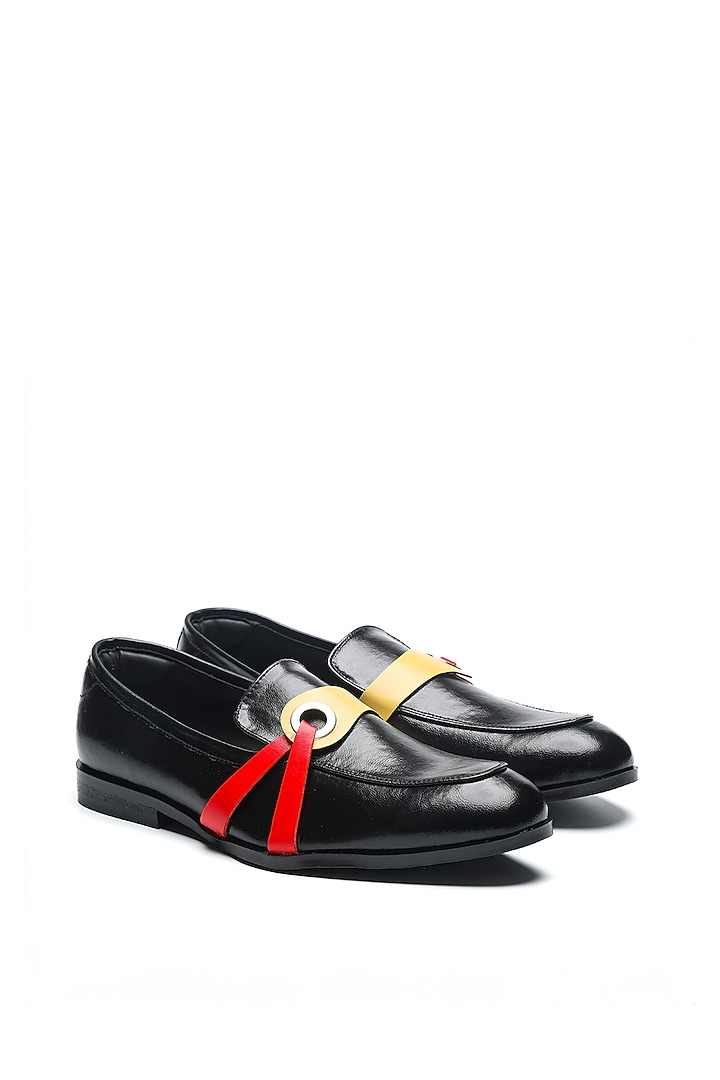 Black Leather Moccasin Shoes by NIDHI BHANDARI MEN at Pernia's Pop Up Shop