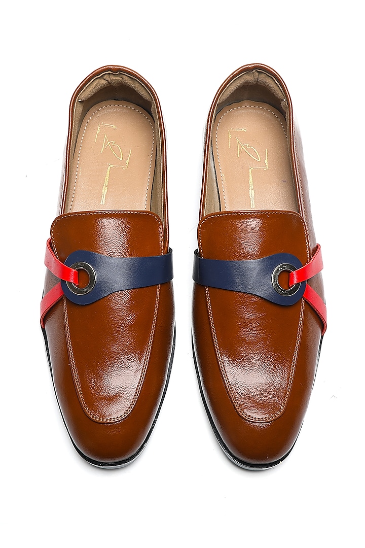 Tan Leather Moccasin Shoes by NIDHI BHANDARI MEN