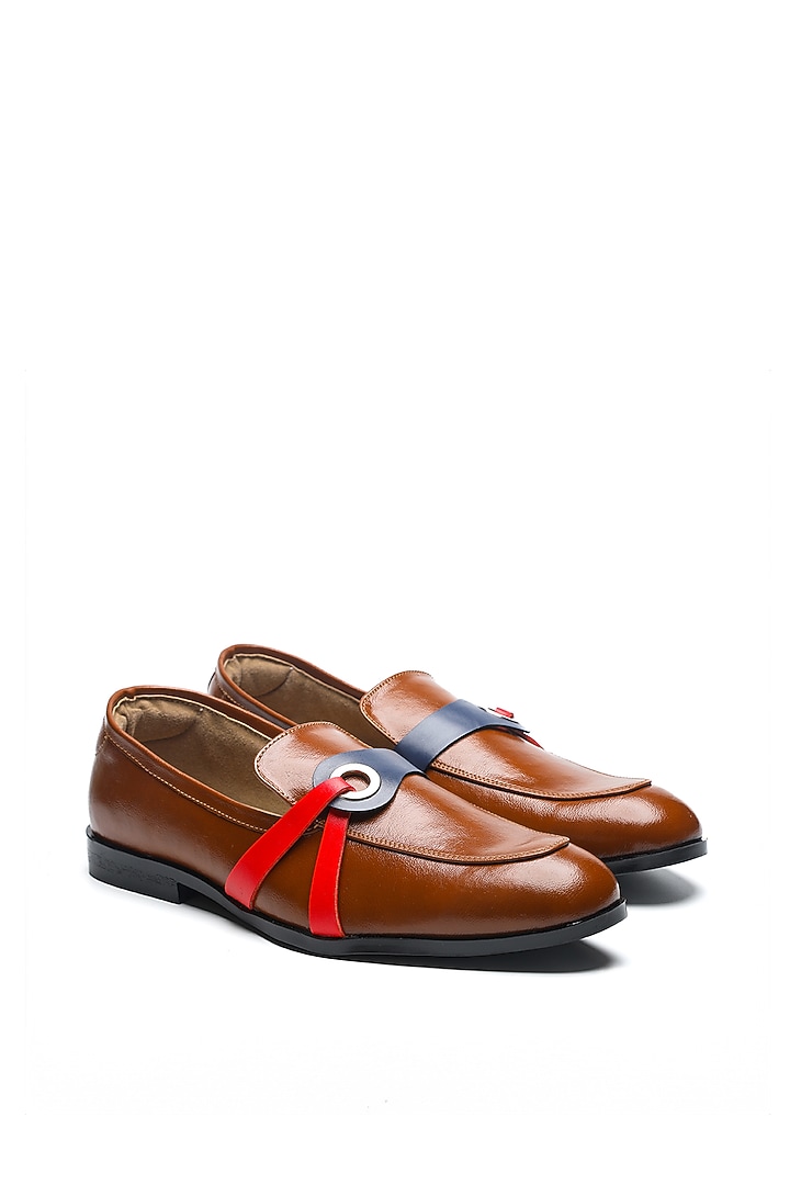 Tan Leather Moccasin Shoes by NIDHI BHANDARI MEN at Pernia's Pop Up Shop