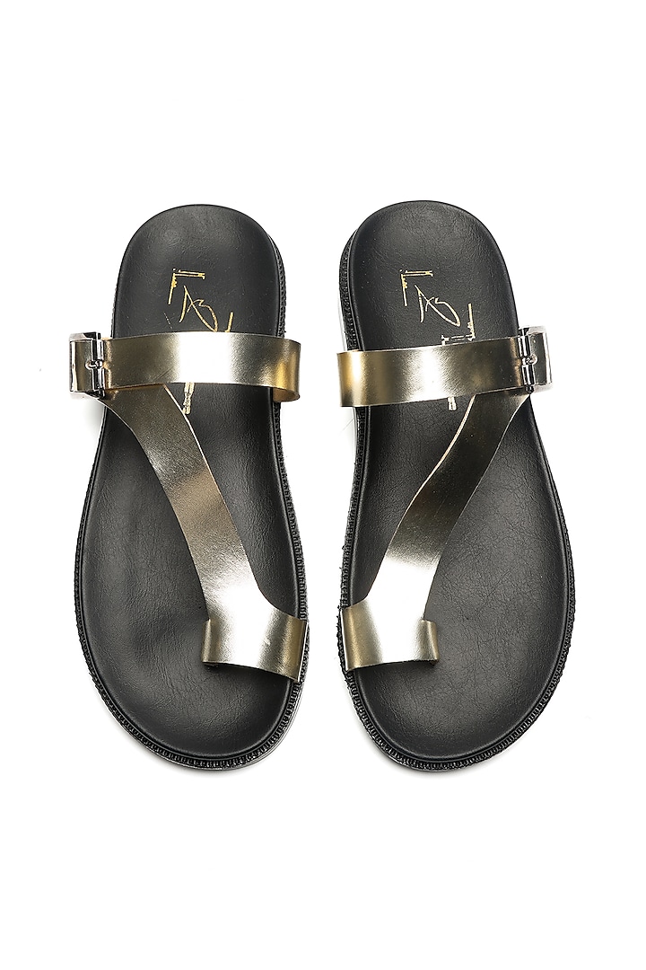 Black Leather Cross-Straps Flats by NIDHI BHANDARI MEN at Pernia's Pop Up Shop