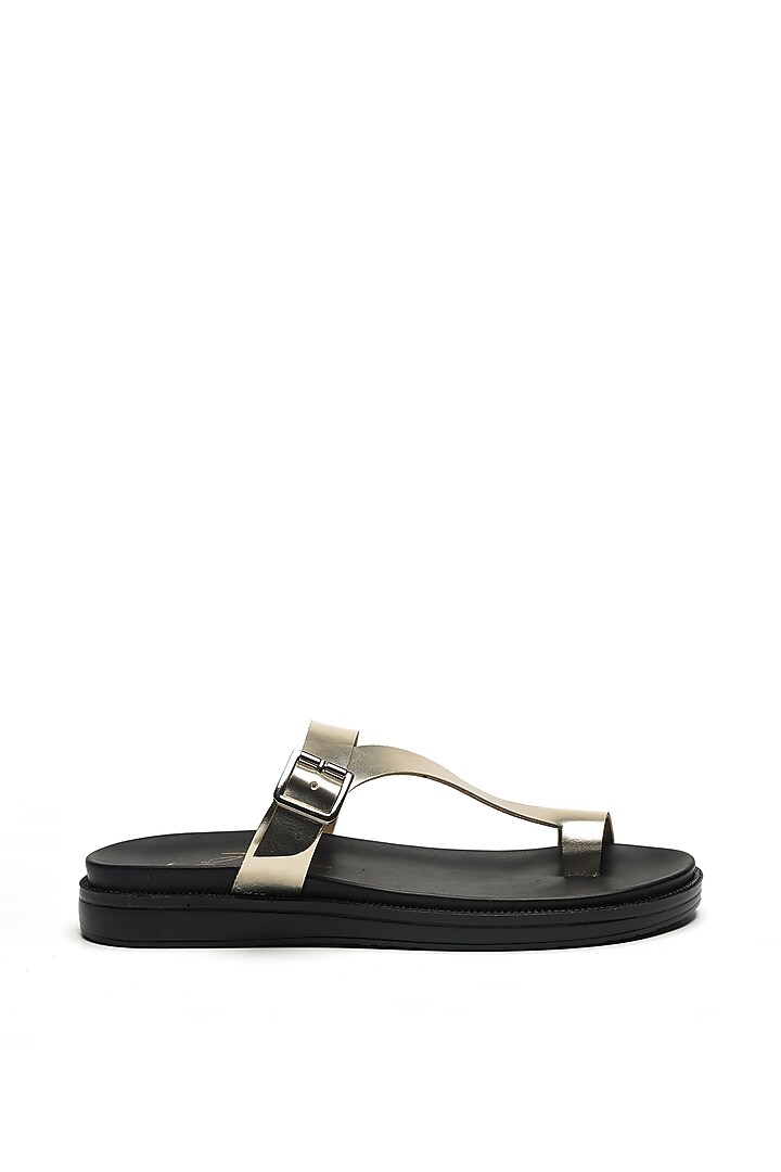 Black Leather Cross-Straps Flats by NIDHI BHANDARI MEN at Pernia's Pop Up Shop