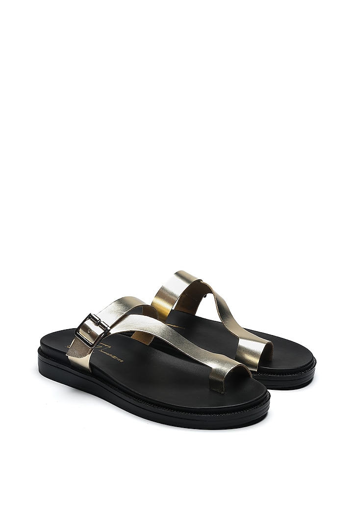 Black Leather Cross-Straps Flats by NIDHI BHANDARI MEN at Pernia's Pop Up Shop