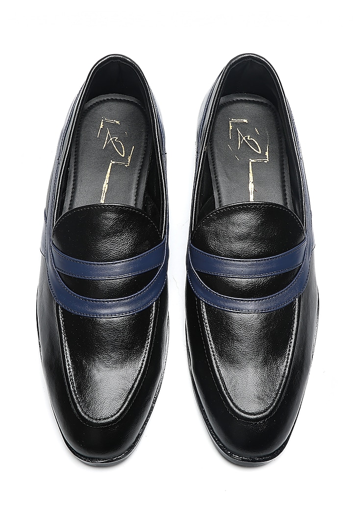 Black Leather Moccasin Shoes by NIDHI BHANDARI MEN