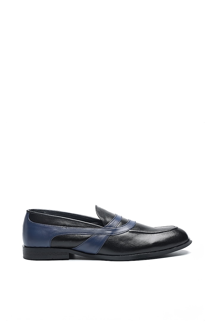 Black Leather Moccasin Shoes by NIDHI BHANDARI MEN at Pernia's Pop Up Shop