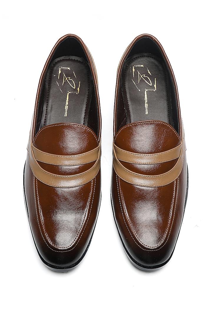 Tan Leather Moccasin Shoes by NIDHI BHANDARI MEN