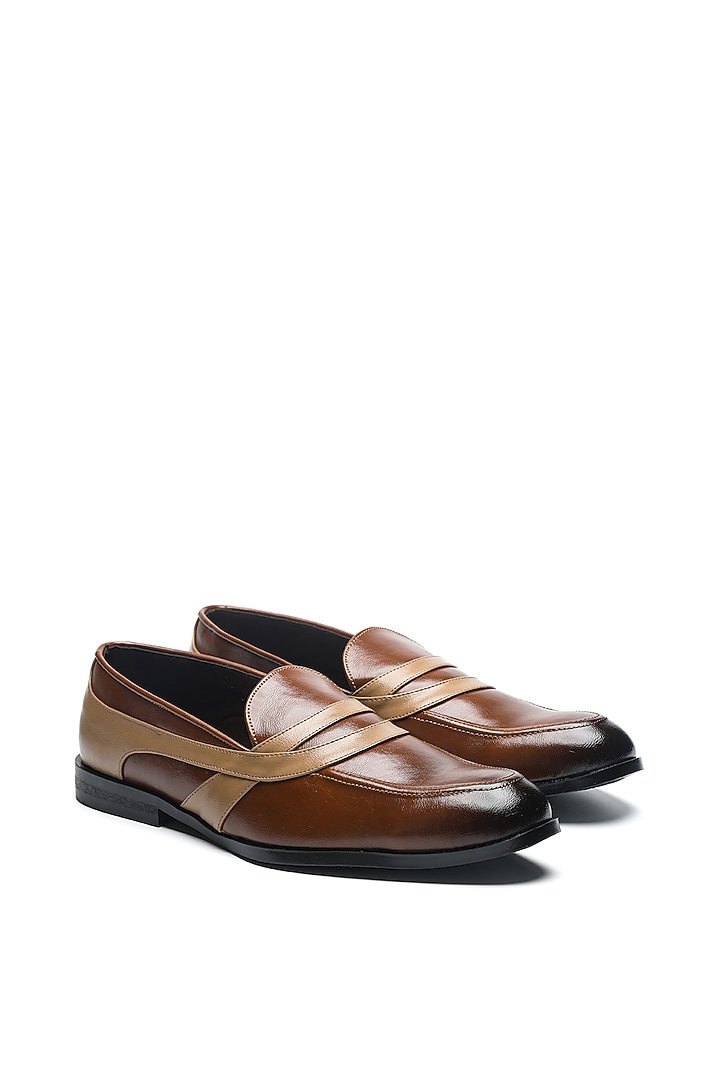 Tan Leather Moccasin Shoes by NIDHI BHANDARI MEN at Pernia's Pop Up Shop