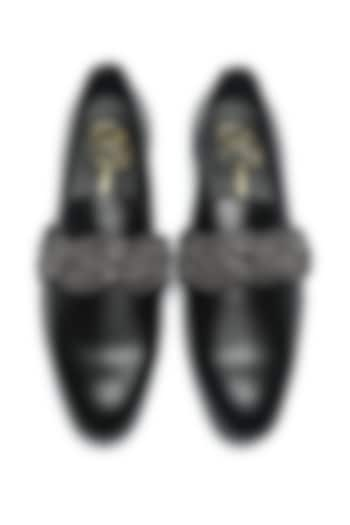 Black Leather Moccasin Shoes by NIDHI BHANDARI MEN