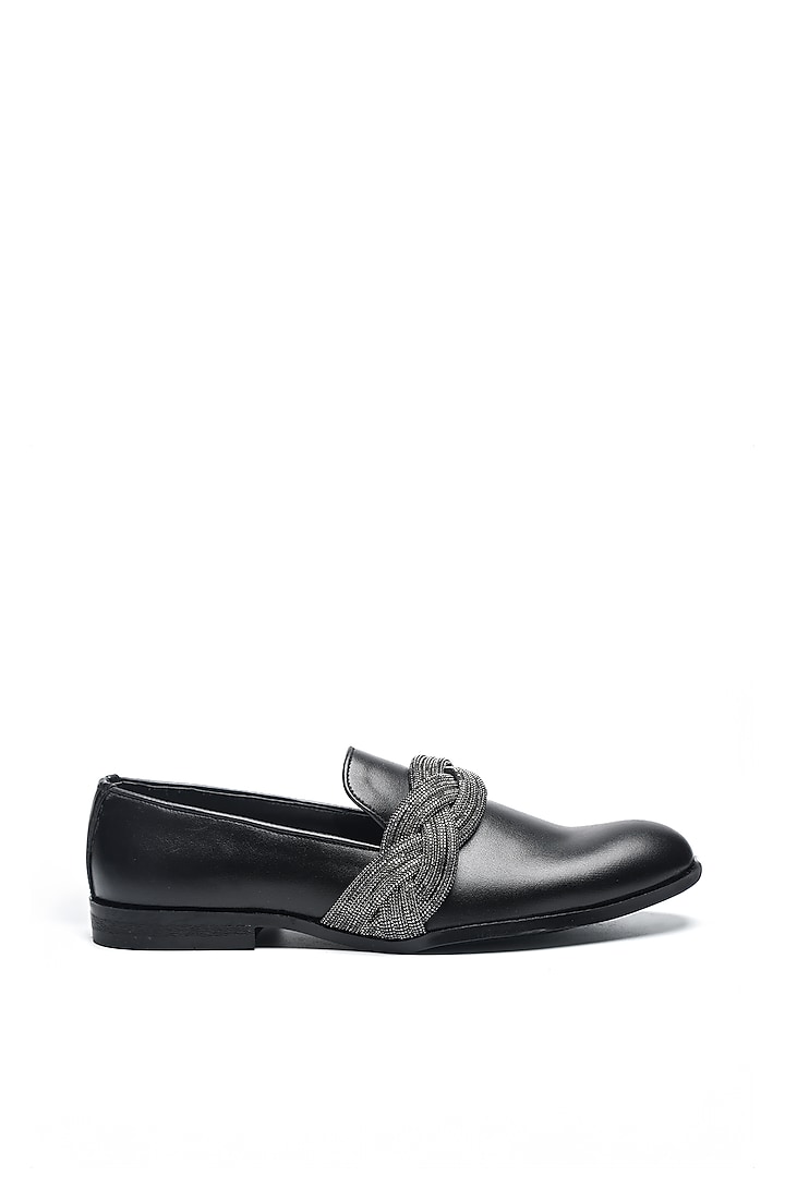 Black Leather Moccasin Shoes by NIDHI BHANDARI MEN at Pernia's Pop Up Shop