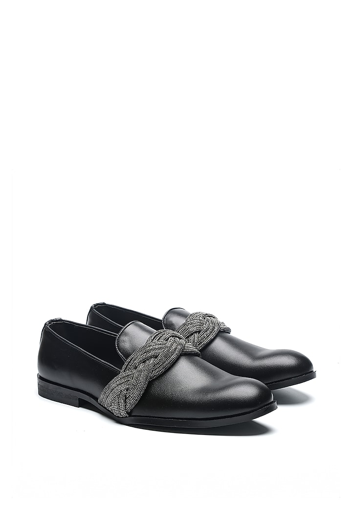 Black Leather Moccasin Shoes by NIDHI BHANDARI MEN at Pernia's Pop Up Shop