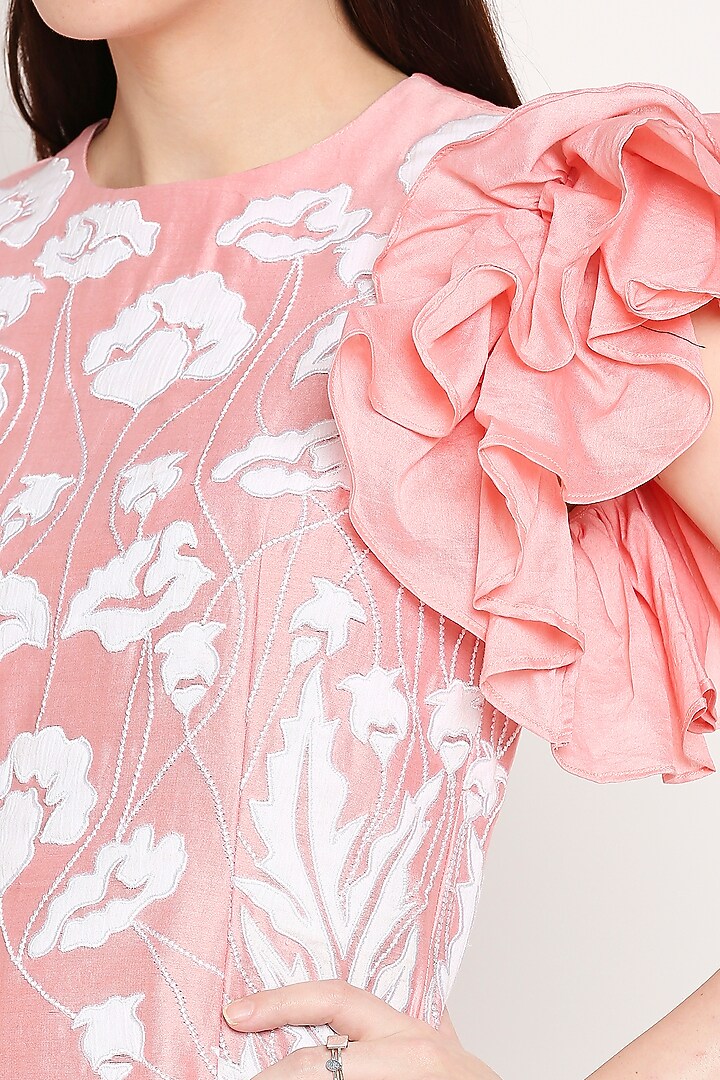 Baby Pink Chanderi Embroidered Mini Summer Dress by Neha Gursahani at Pernia's Pop Up Shop