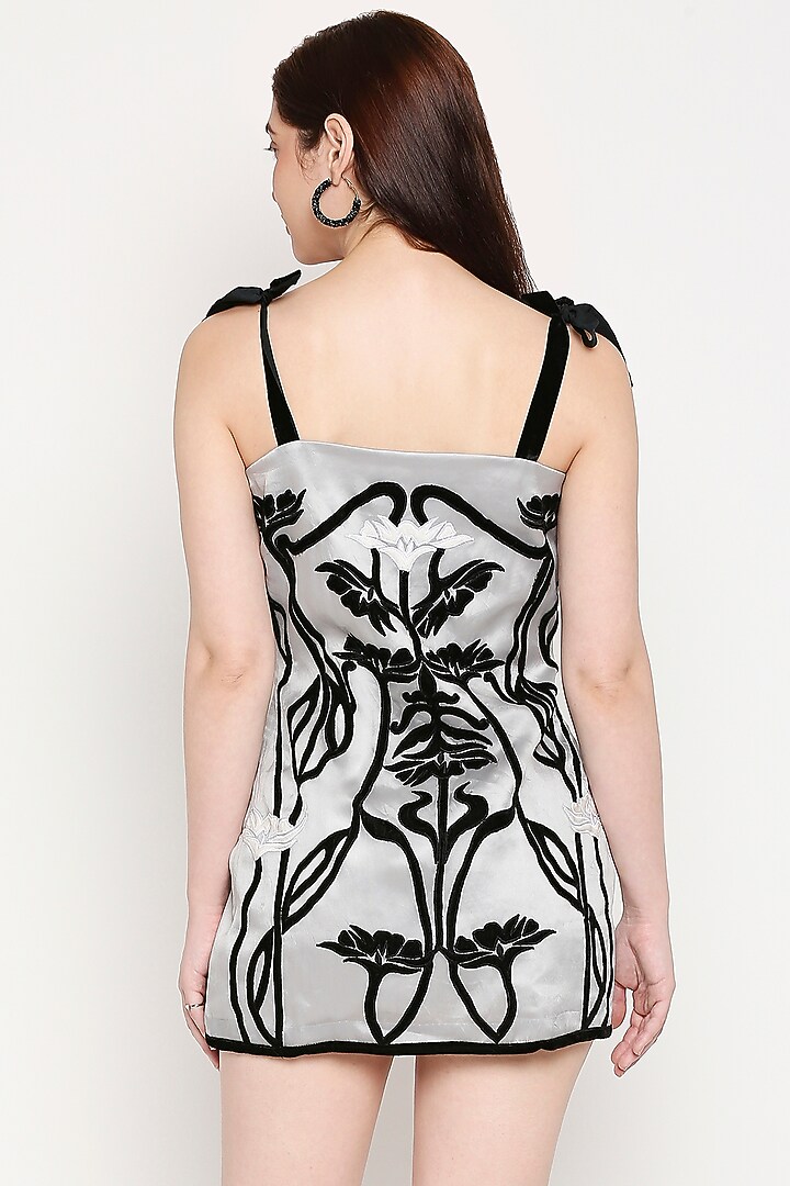 Silver Grey Organza Embroidered Tie-Up Summer Dress by Neha Gursahani at Pernia's Pop Up Shop