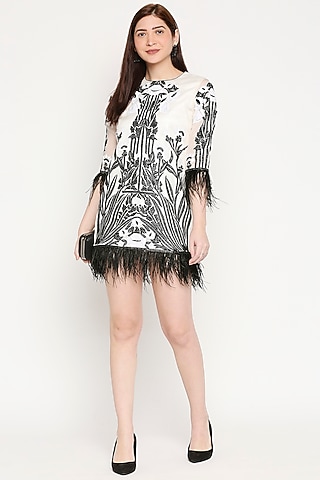 Ivory Organza Embroidered Feather Dress by Neha Gursahani